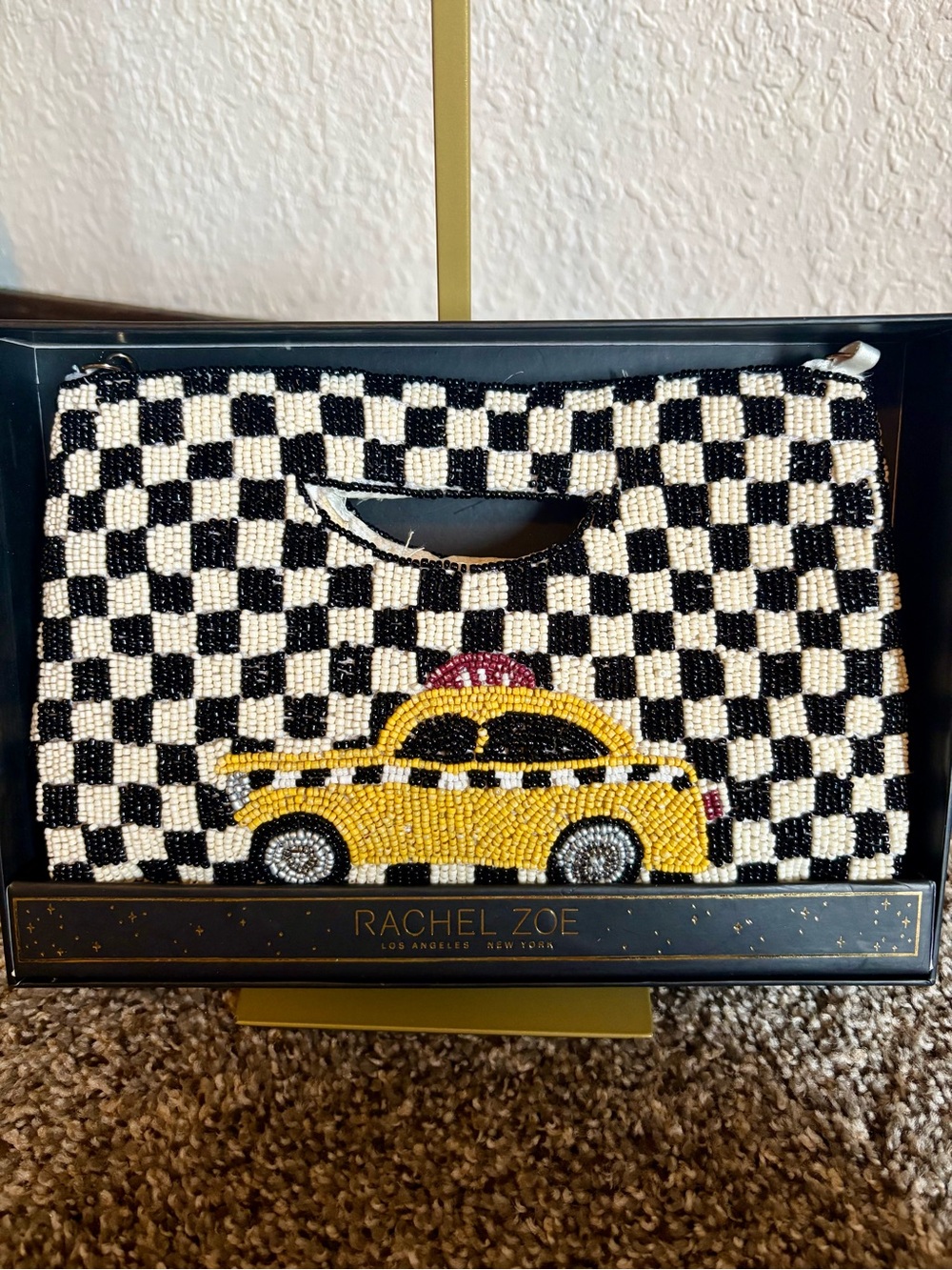Rachel Zoe Black, Cream & Yellow Beaded Taxi Clutch